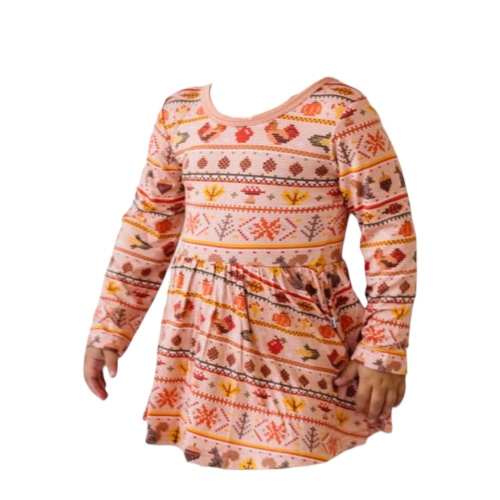 Little‎ Sleepies Dress 3-6 Months Harvest Fair Isle Long Sleeve Twirl Bodysuit